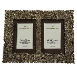 Philip Whitney Dual Photo Frame‎ 6 Inch Ornate Gold Plated Double Picture New